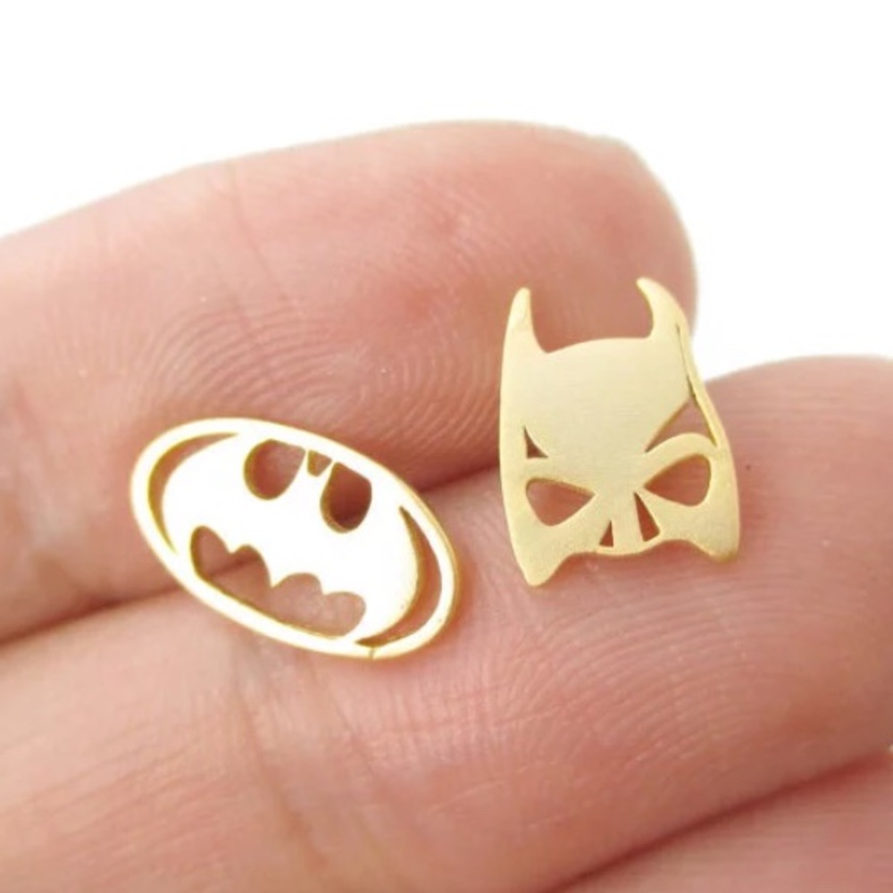 Super Hero Gold Logo Studded Earrings